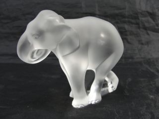 Lalique Signed French Crystal Timori Baby Elephant Figurine Paperweight Frosted