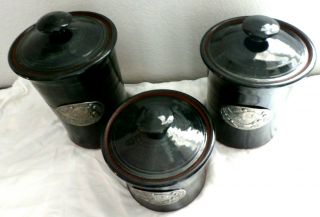 VINTAGE Hand Crafted PEWTER BIRD/Pottery 6 PC CANISTER SET by CROSBY,  TAYLOR 3