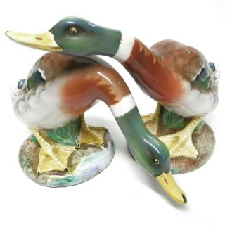 Vintage Italy Ugo Zaccagnini Porcelain Mallard Duck Pair Signed 10 " Circa 1950s