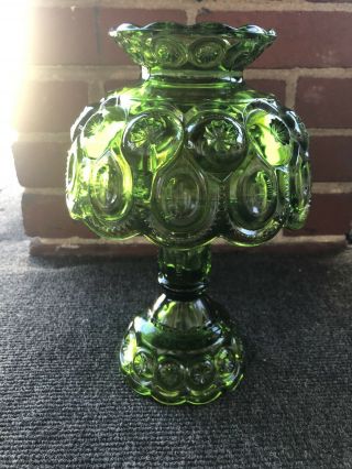 Vintage L.  E Smith Glass Moon And Star Fairy Lamp Green Candle Light Holder