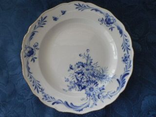 Meissen Blue And White Plate Old Pre1860 9 5/8 Inches Gold Trim X Swords