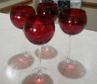 Set Of 4 Lenox Holiday Gems Red Ruby Balloon Wine Glasses