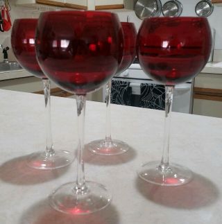 SET OF 4 LENOX HOLIDAY GEMS RED RUBY BALLOON WINE GLASSES 2