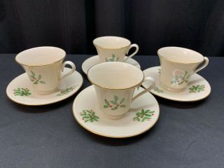 Lenox " Holiday " (special) American By Design Set Of 4 Cups & Saucers 3 "