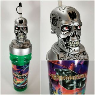 T - 800 Terminator 2 Promo Cup W/ Straw By Universal Studios Hollywood T2 3d 1991