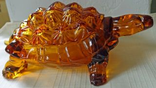 Fenton/l.  G.  Wright Amber Knobby Turtle Covered Glass Candy Dish
