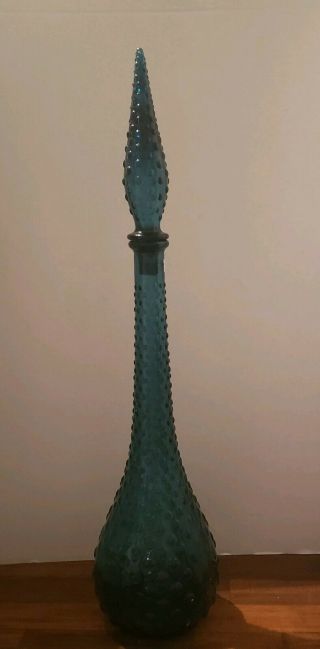 Vintage Italian Art Glass Teal Green Blue 22 " Bubble Glass Genie Bottle Decanter