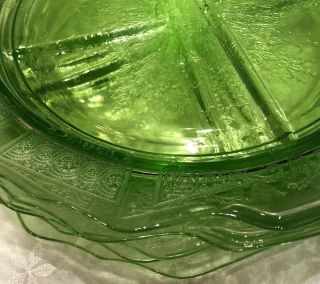 Depression Glass Square Plates Princess Pattern 5 Divided Green Anchor Hocking