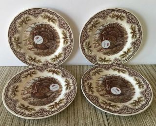Victorian English Pottery Homeland Turkey Set Of 4 Salad Plates With Stickers