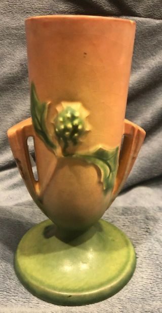 Vintage Roseville Pottery Thorn Apple 2 - Handled Vase 814 - 7 