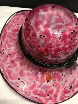 Block Crystal Hand Blown Art Glass Hat/Bowl With Flower 3