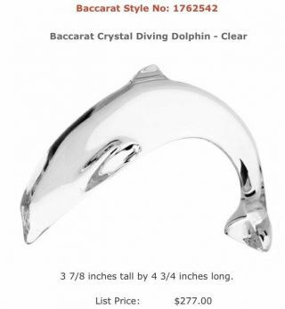 Baccarat Crystal Dolphin,  Diving,  Clear Figurine,  Paperweight,  France,  1762542