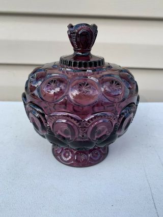 Le Smith 6 " Lidded Amethyst Purple Moon And Stars Footed Compote Candy Dish