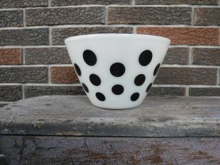 Vintage Black Polka Dot Fire King Splash Proof Large Mixing Bowl