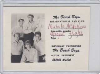 Vintage Beach Boys International Fan Club Card 1965/66 2 1/2 X 3 1/2