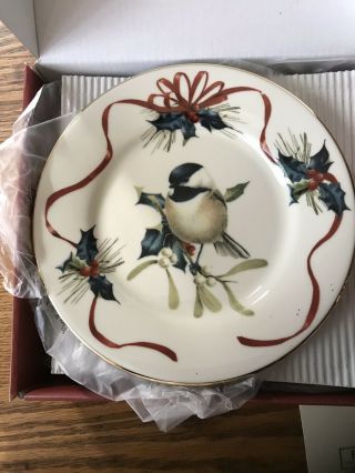 Rare Lenox " Winter Greetings " Party Plates,  Set Of 4 Plates W/birds.  782698