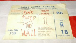Pink Floyd The Wall Ticket Stub Earls Court London 1981