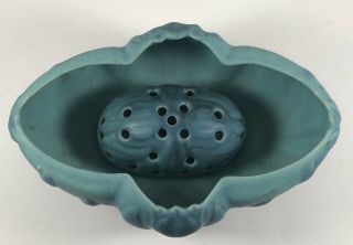 Vintage Van Briggle Ming Blue Tulip Bowl w/Frog 5