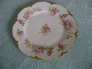 Haviland Limoges Naudin Style 8 1/2 " Plate Pink Roses Enameled And Gold Gilt