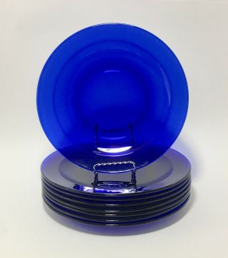 Cobalt Blue Glass 10 " Dinner Plates Set Of 8 Euc
