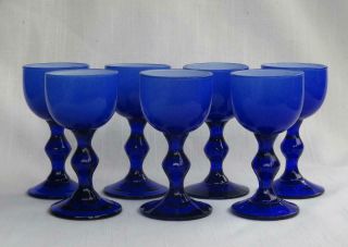 7 Vintage Carlo Moretti Cobalt Blue & White Cased Glass Cordial Glasses