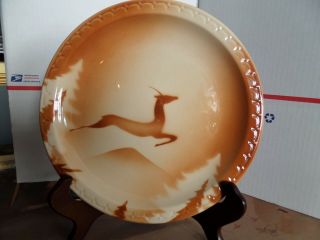 Brown Airbrushed Gazelle Deer Restaurant Ware Syracuse China Econo - Rim Plate Euc