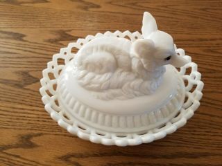 Rare Vintage Westmoreland Glass Fox Covered Candy Dish Milk Glass
