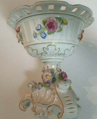 Vintage Dresden Porcelain Putti Floral Compote Bowl Von Schierholz Germany Rare