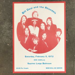 Bill Deal & The Rhondels Concert Poster Virginia Tech 1972 Beach Music