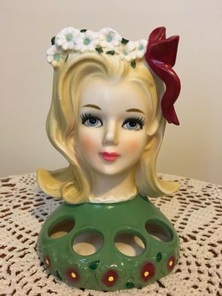 Large 6 1/4  Vintage Lady Head Vase Lipstick Holder Headvase