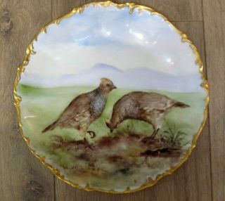 Vintage Elite Limoges France Hand Painted 9 " Plate - Quail Or Grouse Birds