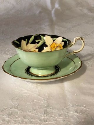 Green Paragon Cup and Saucer Double Warrant Daffodils on Black 3