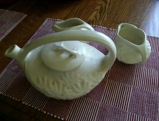 Vintage Mccoy Pottery Tea Pot And Creame & Sugar Bowls