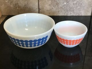 2 Pc Set Vintage Pyrex Polka Dot Mixing Bowls Blue & Orange 407 & 403 2