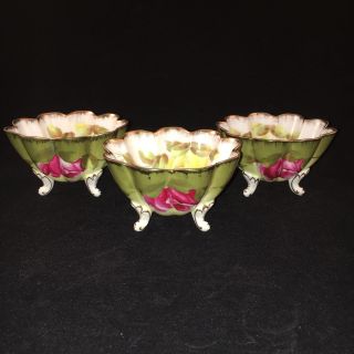 Roses A La Paris Kuno Steinmann Silesia Germany Small Bowls 1900 - 1938 Set Of 3