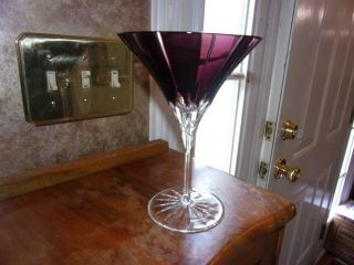 Ajka Castille Amethyst Purple Cut To Clear Cased Crystal Martini Glass Goblet