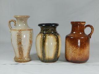 3 Vtg West Germany Scheurich Keramik Art Pottery Vases Handled Jug Fat Lava