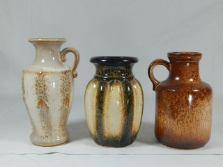 3 VTG West Germany Scheurich Keramik Art Pottery Vases Handled Jug Fat Lava 2
