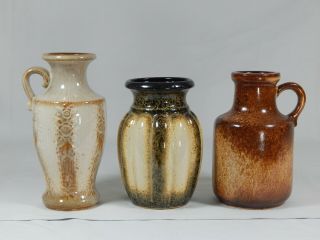 3 VTG West Germany Scheurich Keramik Art Pottery Vases Handled Jug Fat Lava 3