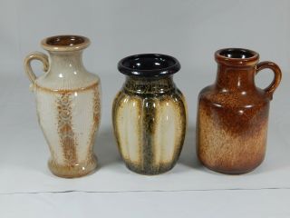 3 VTG West Germany Scheurich Keramik Art Pottery Vases Handled Jug Fat Lava 7