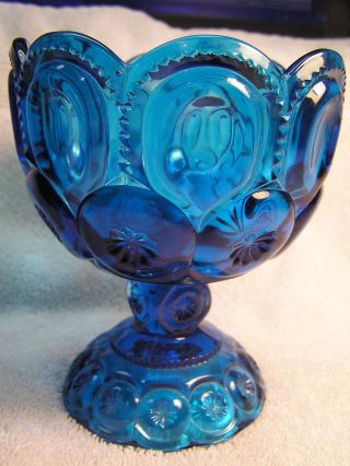 L.  E Smith Covered Compote Candy Dish Blue Moon and Stars Vintage Retro 1960s 2