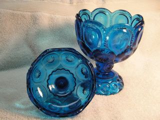 L.  E Smith Covered Compote Candy Dish Blue Moon and Stars Vintage Retro 1960s 3