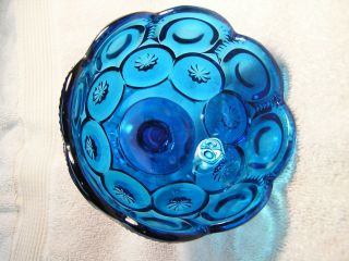 L.  E Smith Covered Compote Candy Dish Blue Moon and Stars Vintage Retro 1960s 7