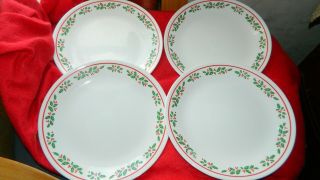 Corelle Winter Holly Lunch Plates 8.  5 Inch X 4 Usa