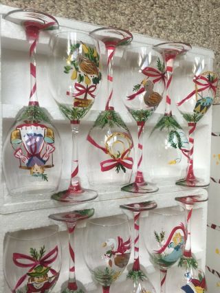 Block Basic Vintage Twelve Days Of Christmas 12Wine Glass /Goblets Hand Painted. 2
