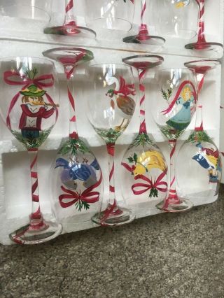 Block Basic Vintage Twelve Days Of Christmas 12Wine Glass /Goblets Hand Painted. 3