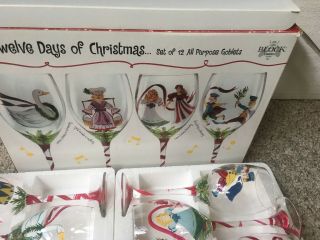 Block Basic Vintage Twelve Days Of Christmas 12Wine Glass /Goblets Hand Painted. 4