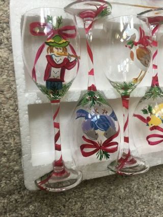 Block Basic Vintage Twelve Days Of Christmas 12Wine Glass /Goblets Hand Painted. 5