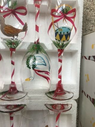 Block Basic Vintage Twelve Days Of Christmas 12Wine Glass /Goblets Hand Painted. 8