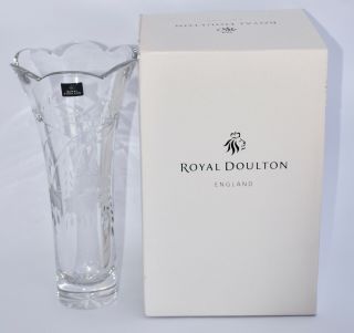 Boxed Royal Doulton Crystal Falling Stars Vase - 26cm Fuchsia Cuts